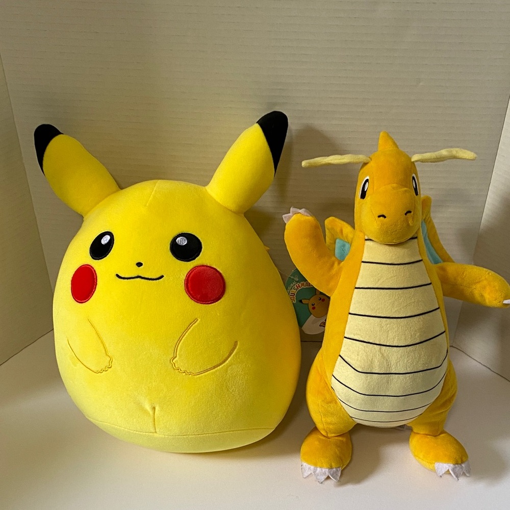 NWT Squishmallow Pokémon Pikachu and used Dragonite Plush - Picture 1 of 4